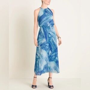 Chico’s | Printed Pleated Halter Maxi Dress Size 1 Medium